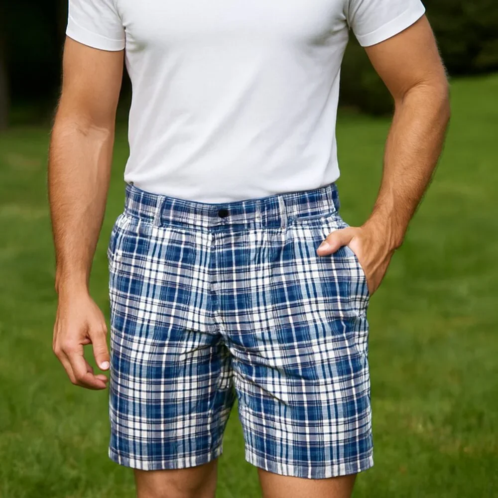 Banana Republic Blue Plaid Preppy Athletic Golf Resort Beach Boho Shorts Men 32